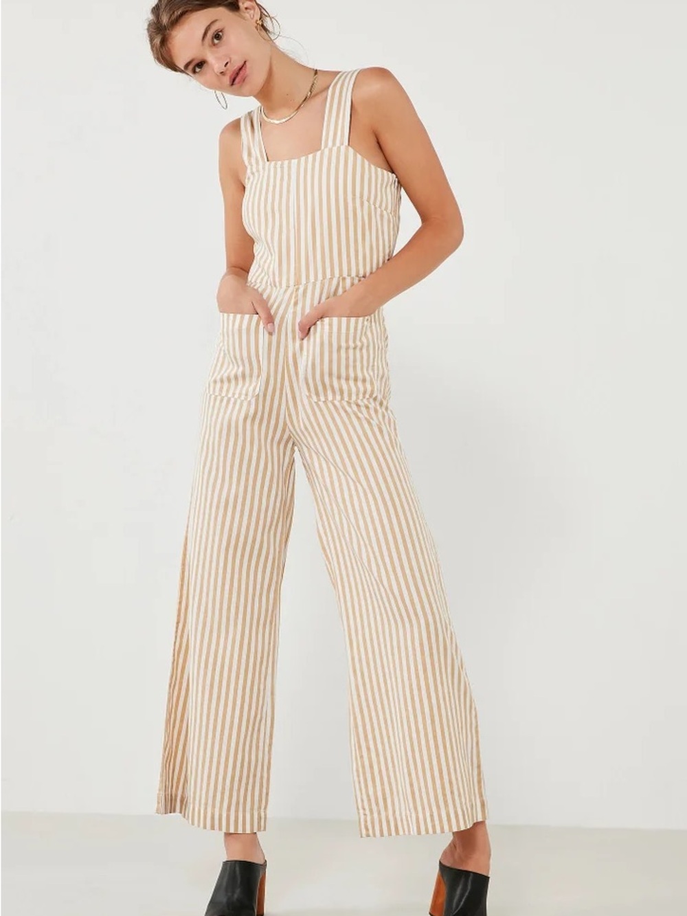 ROLLA'S White Yellow Striped Wide-Leg Jumpsuit Size Medim